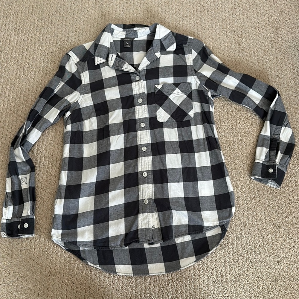Eddie Bauer Gray Plaid Flannel